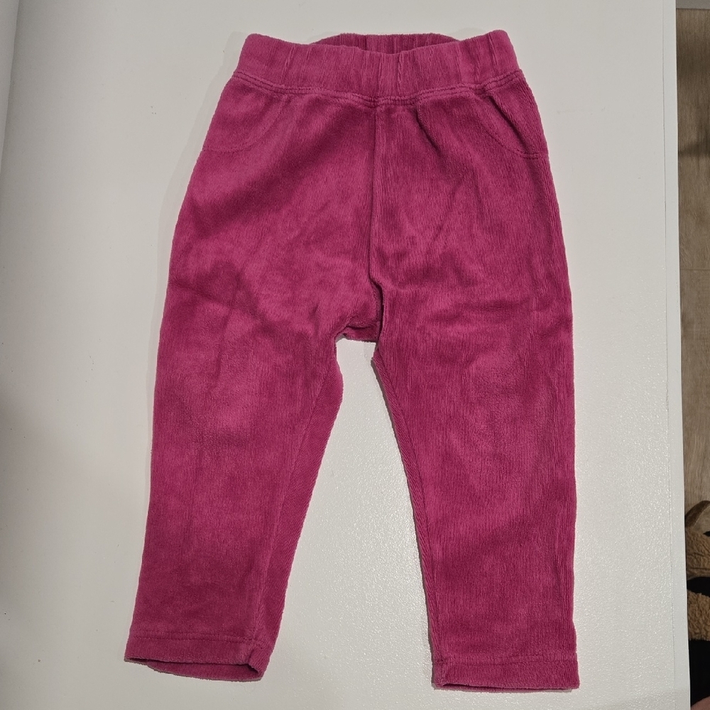 Pink Elastic Waist Leggings with Corduroy Texture